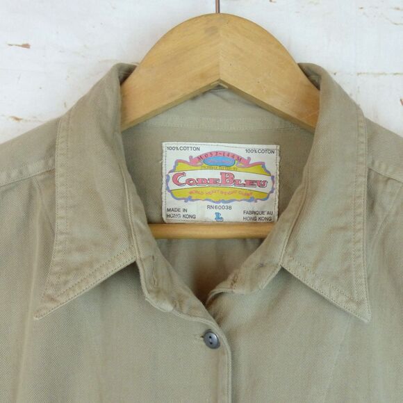VTG Code Bleu Shirt Women L Beige Relaxed Button Shacket Hong Kong Lagenlook - Picture 4 of 13